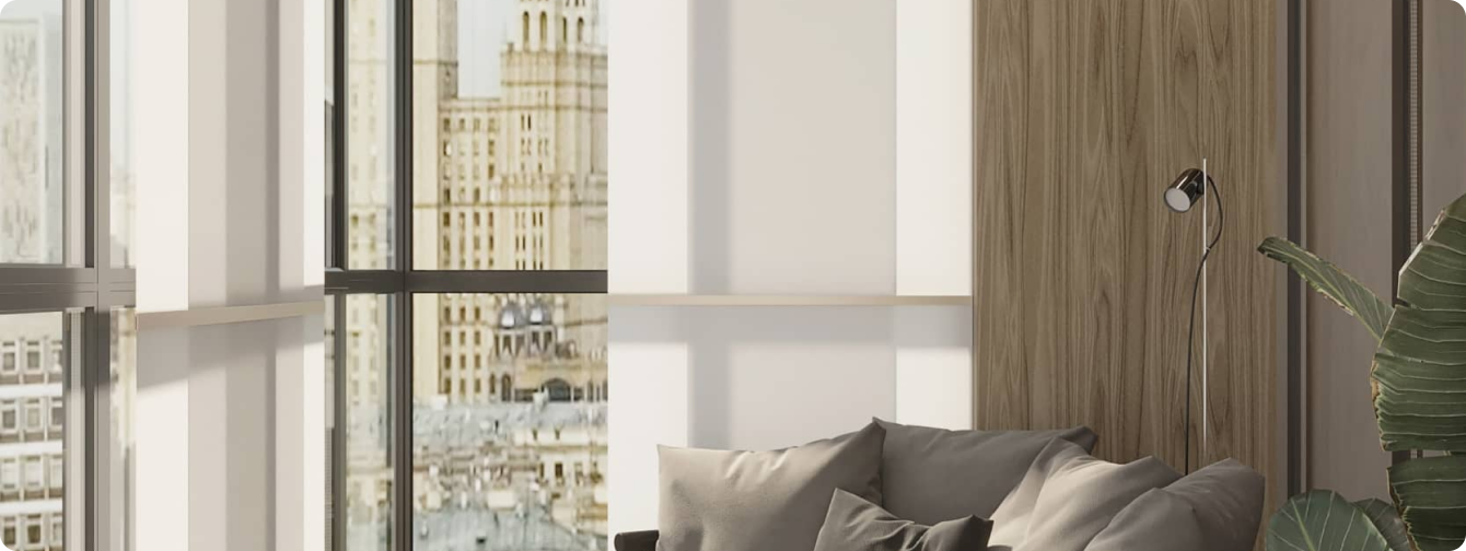Light-filtering window covering in a living space